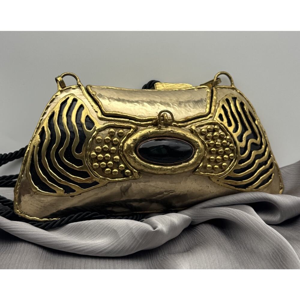 Vtg Exart Handmade Signed Handbag Metal Cabochon Stone Shoulder Purse